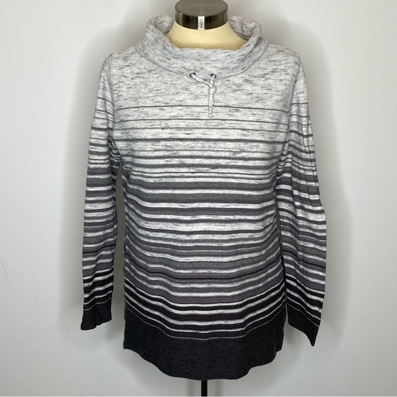 T by Talbots Grey Striped Funnel Neck Sweater - Picture 1 of 10